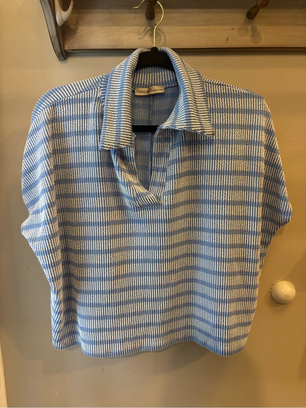 Zenana Outfitters Light Blue and White Striped top